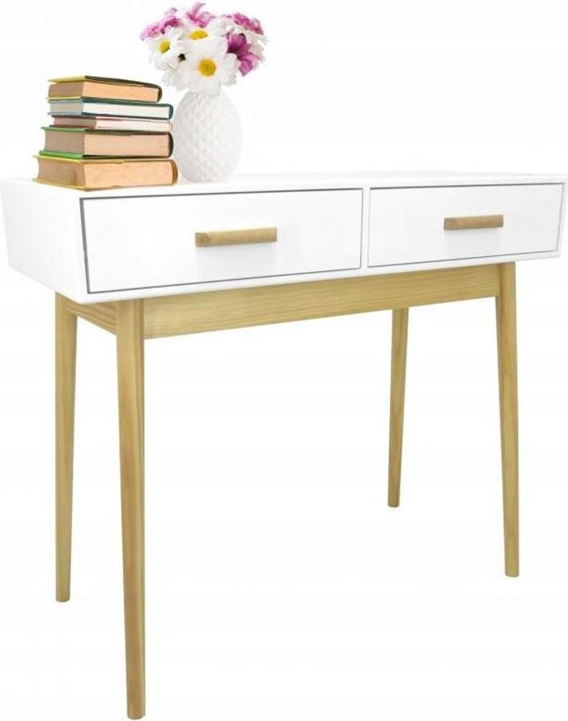 Skandinavischer Tisch mit 2 Schubladen - Weißer Konsolentisch / Beistelltisch - MDF & Holz - 100 x 40 x 79 cm - Aufbewahrungstisch für Wohnzimmer...