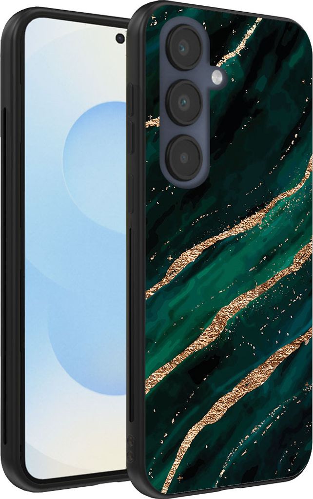 Smartphonica Handytasche geeignet für Samsung Galaxy S25 mit Marmordruck - TPU Rückseite Abdeckung Fall Marmor Design - Grün Gold