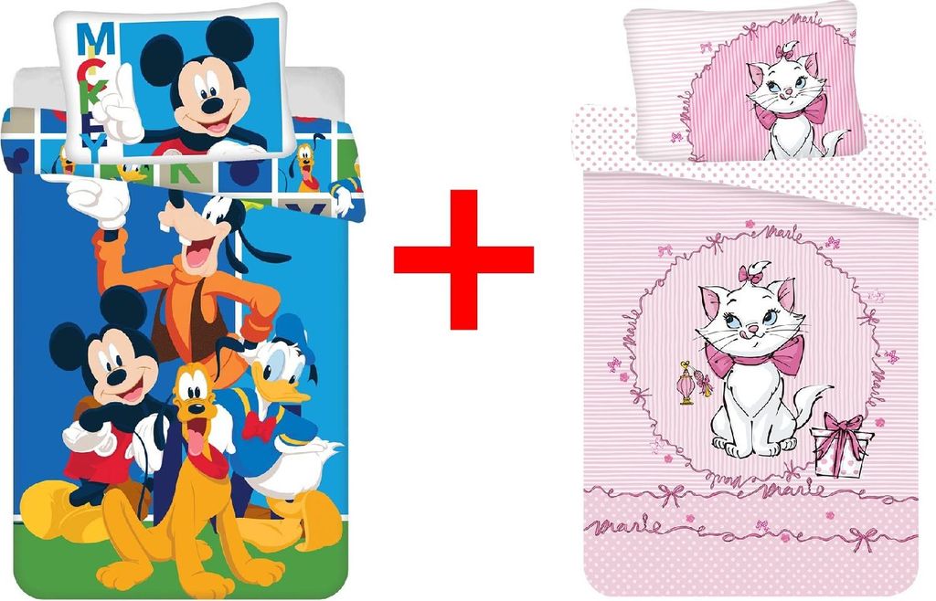 Disney Micky Maus, Pluto und Marie Aristocats Babybettwäsche, Kinderbettwäsche, Bettdecke 100 x 135 cm + Kopfkissen 40 x 60 cm, 100% Baumwolle, G...