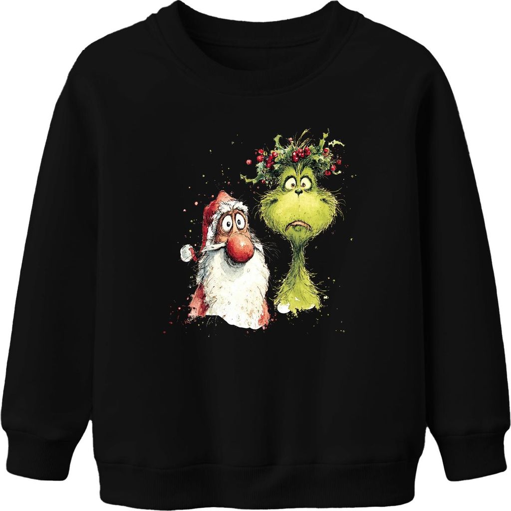 Grinch Weihnachtsmann Weihnachten lustig Geschenk Aquarell Retro Uni Kinder Sweatshirt Pullover, Schwarz, 104