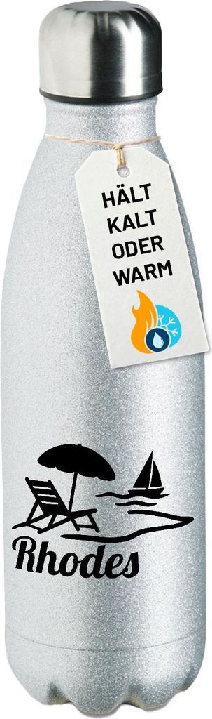 Huuraa Trinkflasche Rhodes Griechenland 500ml Silver Edelstahl Wasserflasche Trinkflasche Geschenkidee