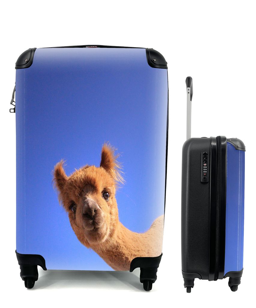 MuchoWow Koffer Handgepäck Trolley Rollkoffer Kleine Reisekoffer mit 4 Rollen - Alpaka - Braun - Blau - Cabin Size < 55x40x23 cm & 55x40x20 cm -...