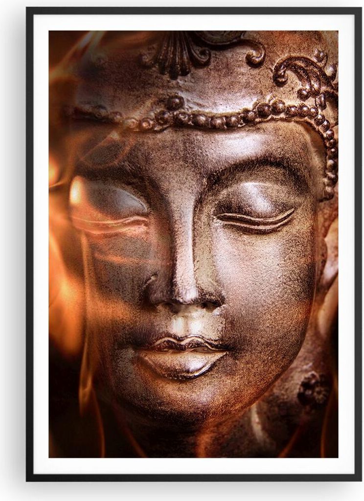 Gerahmtes Poster - Schwarzer Rahmen - Buddha Statue Geheimnis - 70x100 cm - Wand Bild - Wanddeko - Wandbilder - Wandposter - Bilderrahmen - Bilder ...