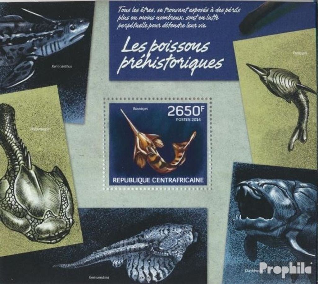 Briefmarken Zentralafrikanische Republik 2014 Mi Block 1137 (kompl. Ausgabe) postfrisch Prähistorische Fische