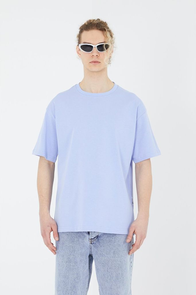 Ossy Homer einfarbiges Basic Oversized T-Shirt | Heavy Qualität mit 320 GSM Baumwolle, Rundhals-Ausschnitt XL Lila