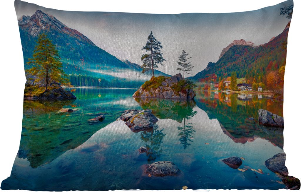 MuchoWow Outdoor Kissen - Berge - See - Bäume - Natur - Wasser - 50x30 cm - Wetterfest - Lounge Kissen - Sofa kissen - Wohnzimmer Dekoration
