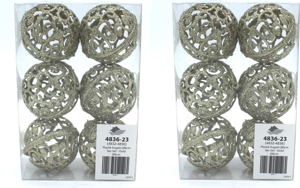 Weihnachts-Kugel 6cm glitzer 2 Sets - 12 Kugeln gold