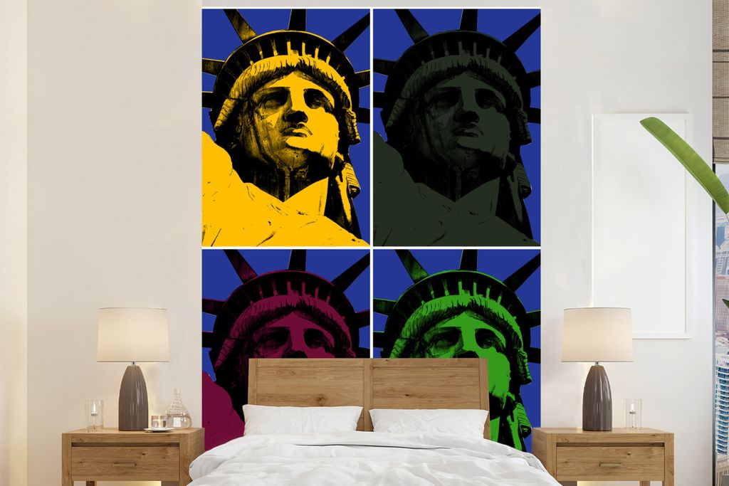 MuchoWow Fototapete für Wohnzimmer oder Schlafzimmer Wandtapete Vinyl Motivtapete Freiheitsstatuen in der Pop-Art - 180x280 cm - Wallpaper