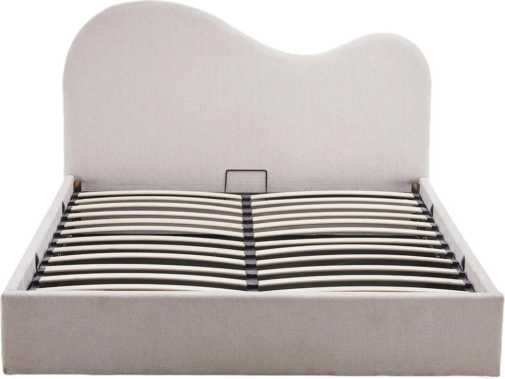 Lit coffre beige 160x200 Lucas en velours : l'atout rangement et déco