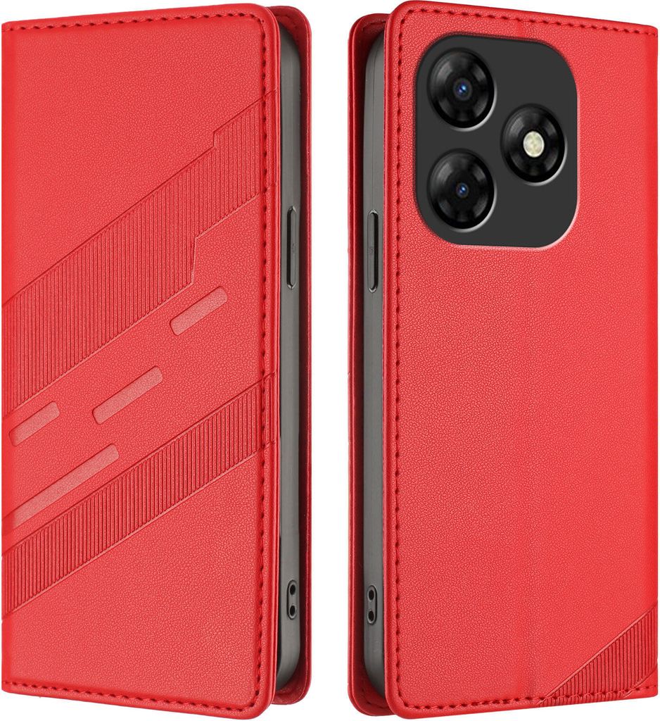 Hülle für itel P55 4G, Kunstleder Brieftaschen Handyhülle mit Kartenfach und Standfunktion Rot