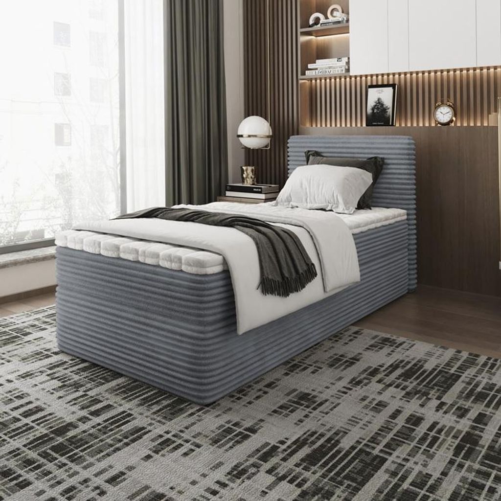 Bett Boxspringbett SENO MINI ohne Topper mit Bettkästen - Doppelbett, Stauraum, Schlafzimmer, Polsterbett, Bettgestell 80x200, Dunkelgrau - Tilia 85