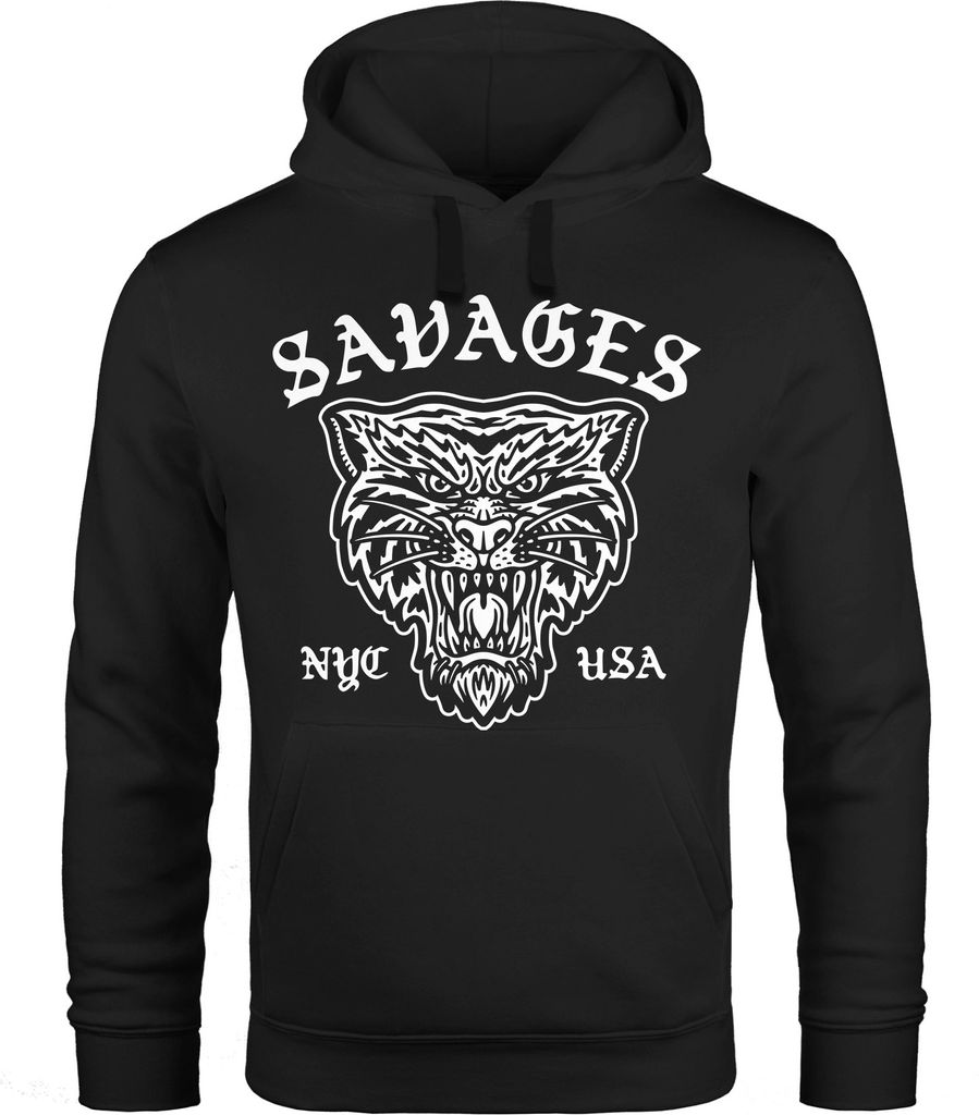 Hoodie Herren Tiger Vintage Print Kapuzen-Pullover Männer Neverless schwarz L