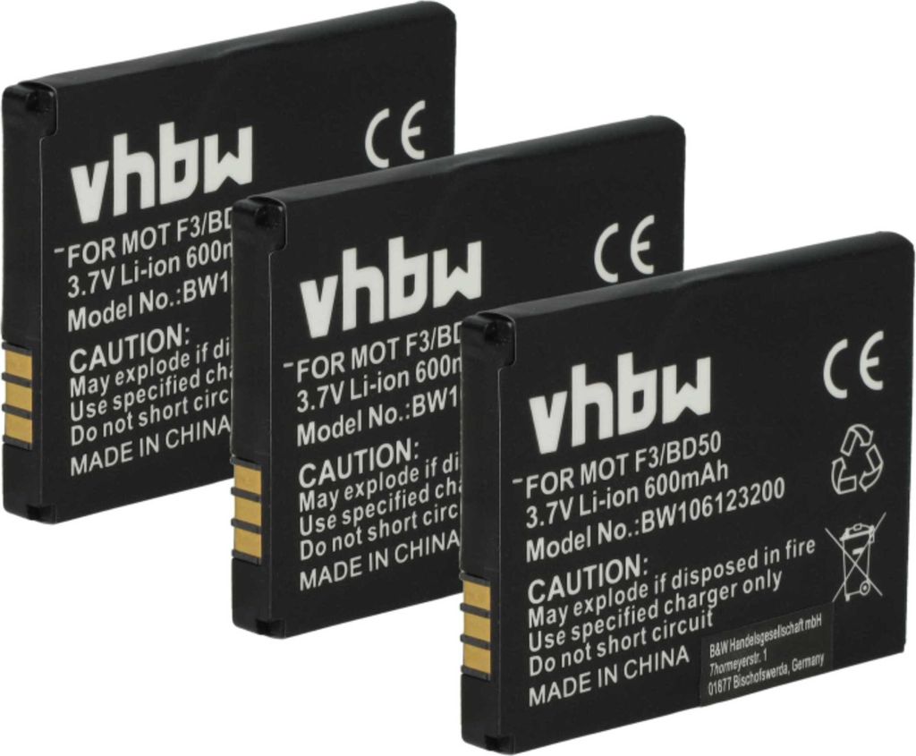 vhbw 3x Akku Ersatz für AVM EAC62339101, BAK130506, NL523446LG, 312BAT006, 100402, 312BAT016 für schnurlos Festnetz Telefon (600 mAh, 3,7 V, Li-Ion)