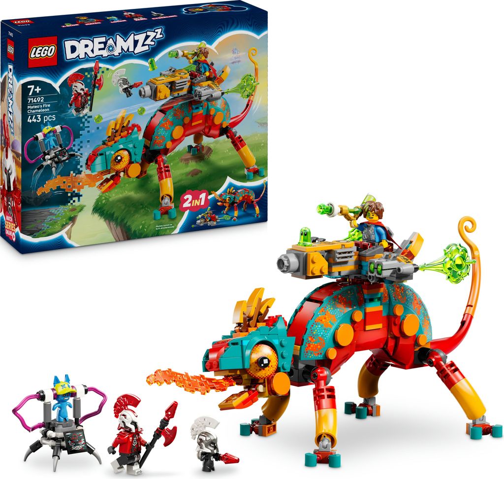 LEGO DREAMZzz 2-in-1 Mateos Feuer-Chamäleon - Fantasy-Tierfigur umbaubar in Spielzeug-Jet & Mech - Set für Jungen & Mädchen ab 7 Jahren inkl. 2 ...