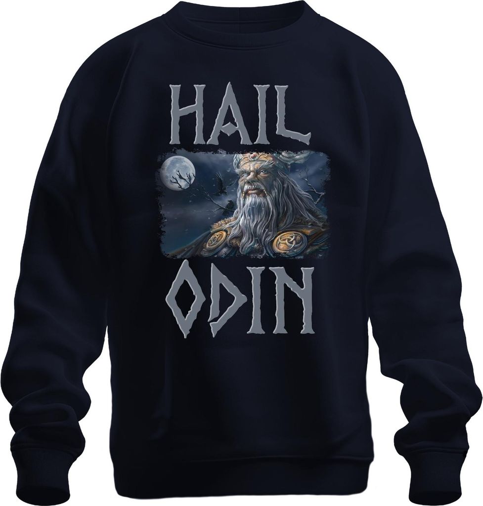 Wikinger Asgard Odin Hail Odin Nordische Mythologie Raben Runen Uni Sweatshirt Pullover, Navy, L