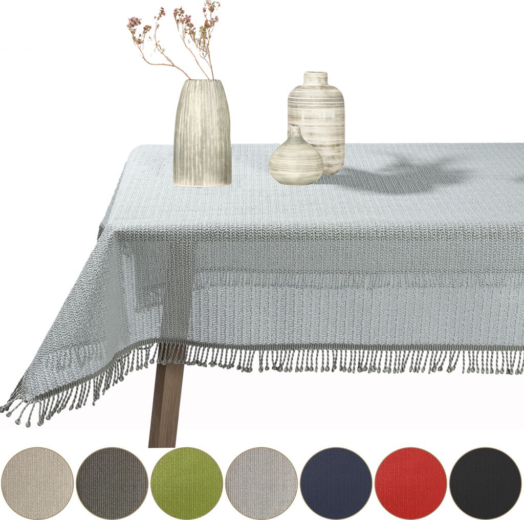 Gartentischdecke mit Fransen Hellgrau 140cm Rund Tischdecke Schaumtischdecke abwischbar Garten Tischtuch