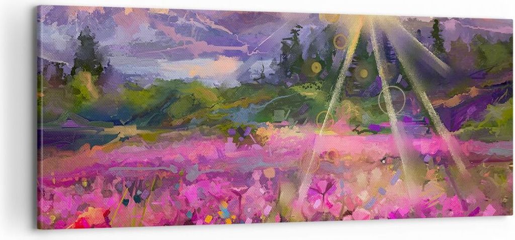 Bild auf Leinwand - Leinwandbild - Berge Blumen Blumen - 100x40cm - Wand Bild - Wanddeko - Leinwanddruck - Bilder - Kunstdruck - Wanddekoration - L...