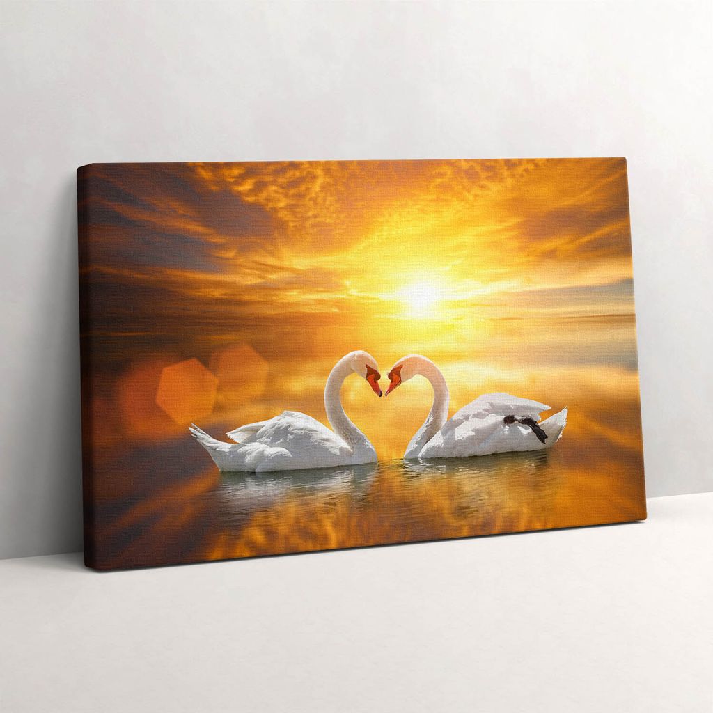 Verliebte Schwäne – Leinwandbild Wandbild – 30x20 cm – Leinwandbilder – Wandbilder – Schlafzimmer – Flur