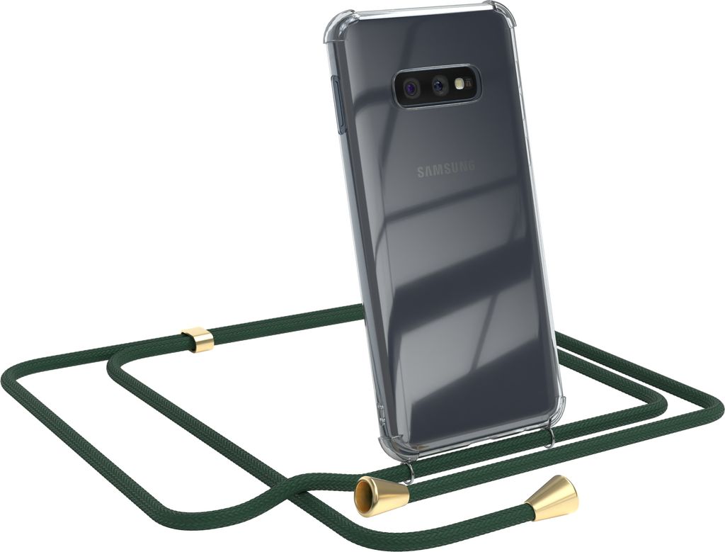 EAZY CASE Handykette kompatibel mit Samsung Galaxy S10e, Handyhülle mit Umhängeband, Handykordel, Schutzhülle Clear, Band in Grün