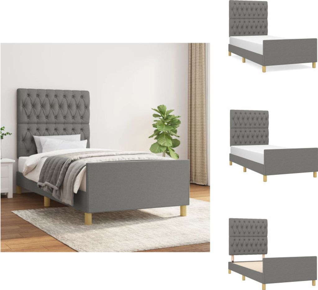 vidaXL Bettgestell mit Kopfteil Dunkelgrau 90x190 cm Stoff Produktbild 