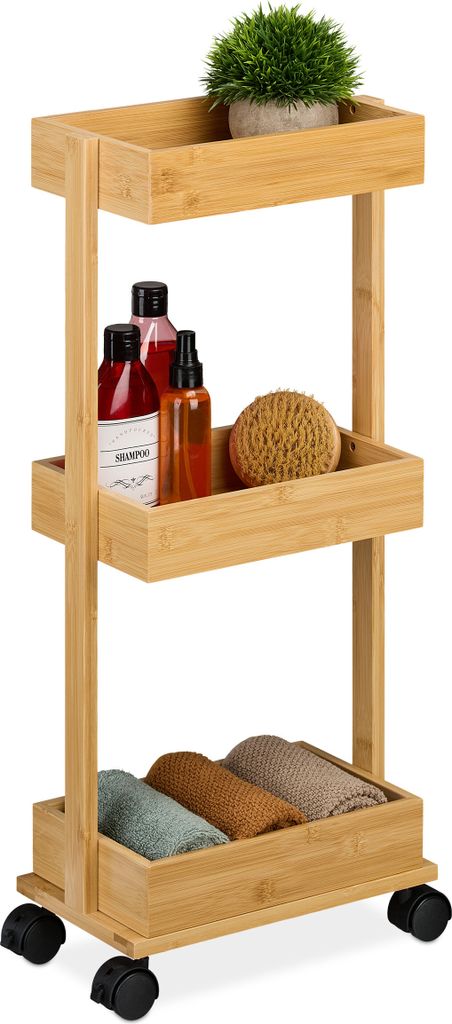 Vozík Relaxdays, bambus, 3 police, VxŠxH: 71,5x31x18 cm, 4 Obrázek produktu 