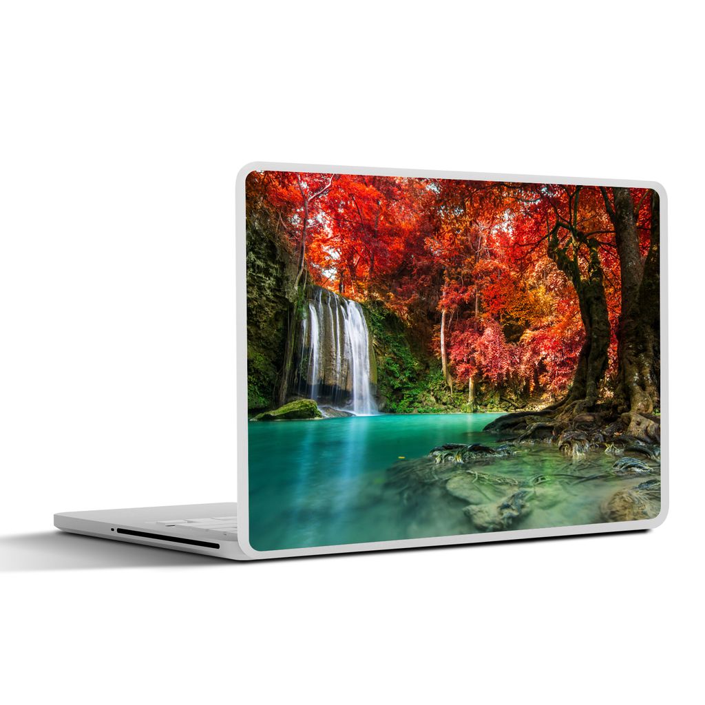 MuchoWow Laptop Aufkleber Sticker Cover Wasserfall - Baum - Rot - Herbst - Wasser 32.5x23.5 cm - Sticker für Laptop - Selbstklebend