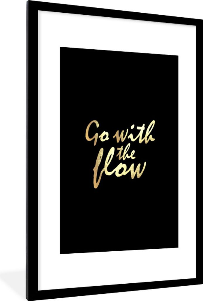 MuchoWow Gerahmtes Poster Zitate - Entspannen - Gold - Schwarz 60x90 cm - Poster mit Schwarzem Bilderrahmen Wandposter Rahmen Foto Bilder - Dekor...