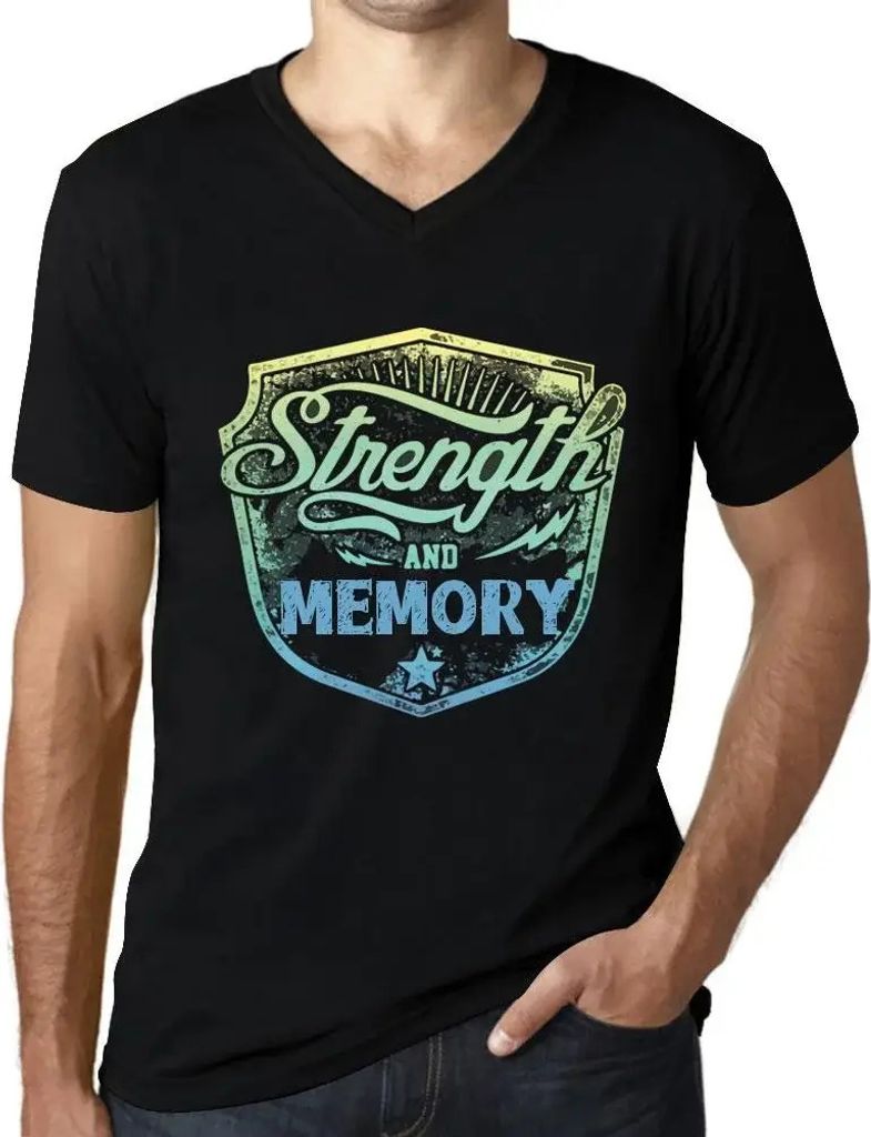 Herren Grafik T-Shirt V-Ausschnitt Festigkeit und Gedächtnis – Strenght And Memory – Öko-Verantwortlich Vintage Jahrgang Kurzarm Lustige Druck