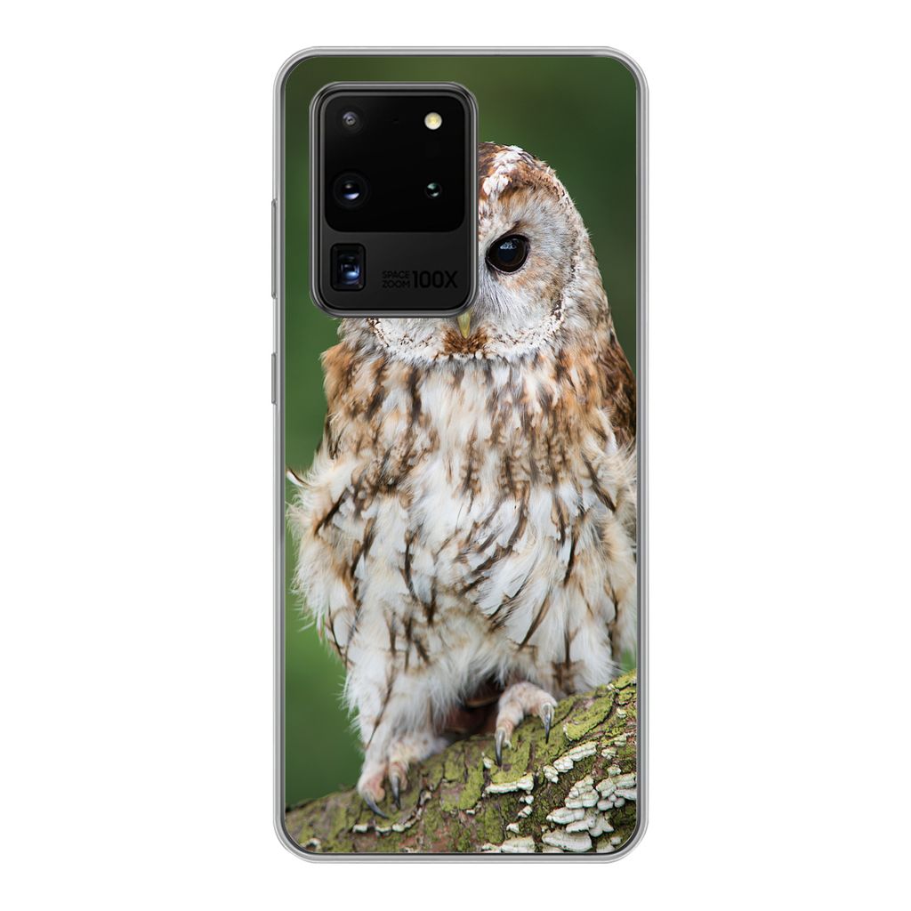 MuchoWow Handyhülle Schutzhülle Hülle für Samsung Galaxy S20 Ultra Braune Eule sitzt auf einem Baum Silikon Softcase Handy Hülle - Karteninh...