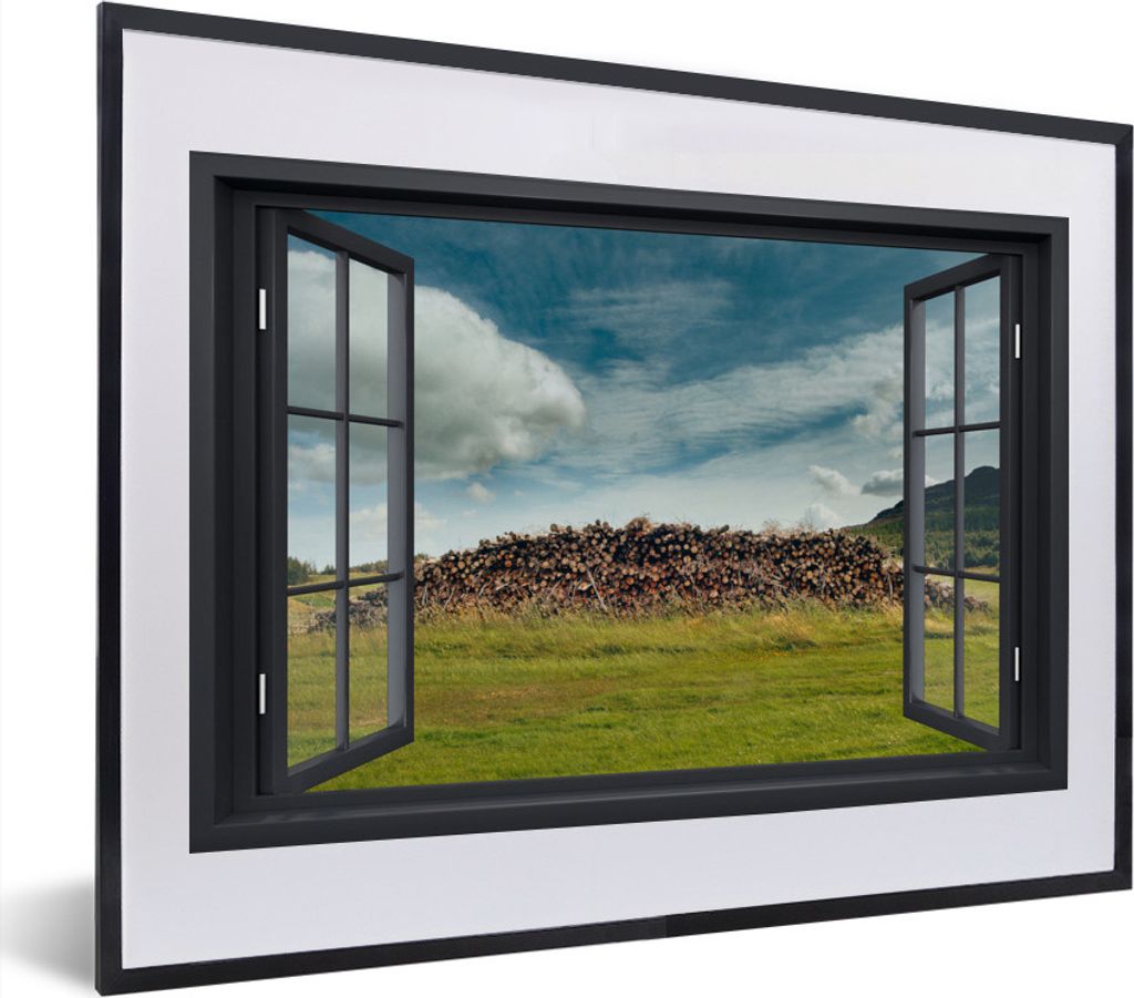 MuchoWow MuchoWow Gerahmtes Poster Durchsichtig - Holz - Gras 40x30 cm - Poster mit zchwarzem Bilderrahmen - Bilderrahmen - Poster im Rahmen
