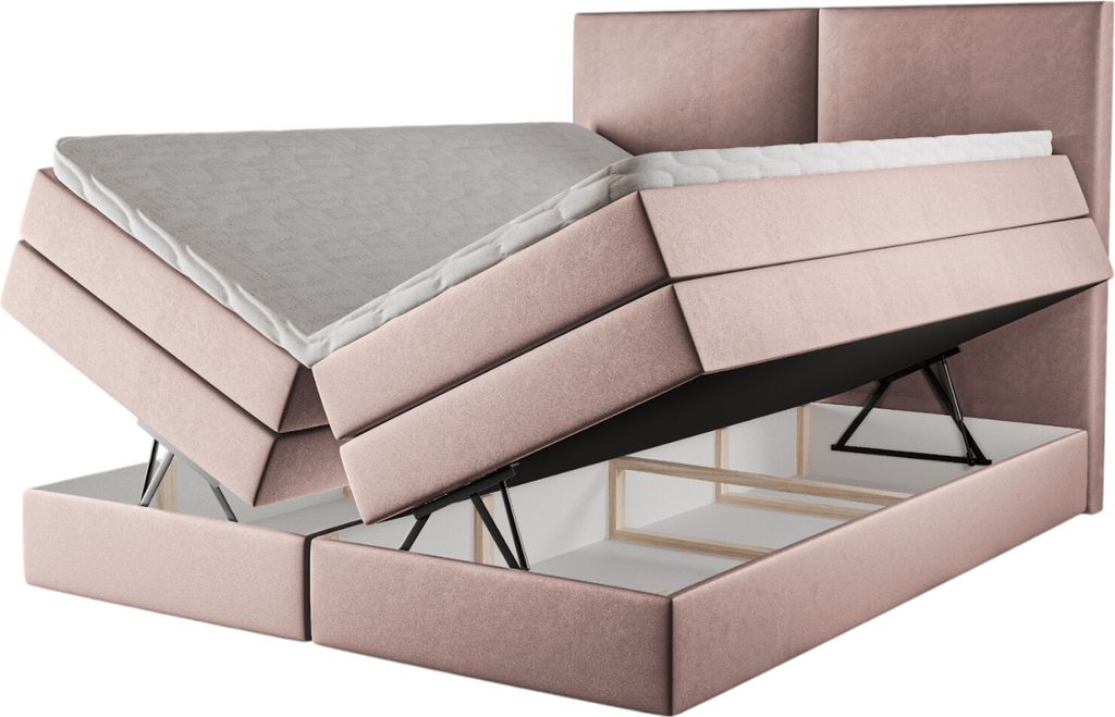ontinentales Boxspringbett Judith 160x200 – Polsterbett mit Bettkasten, 3 Matratzen, elegantes Stauraumbett, Boxspringbetten Samt Piano 22