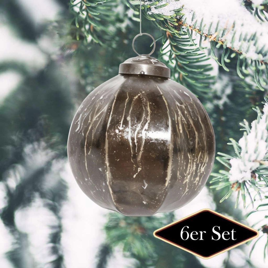 Weihnachtskugel silbern patiniert, schweres Glas, handgemacht in Indien, 10 cm