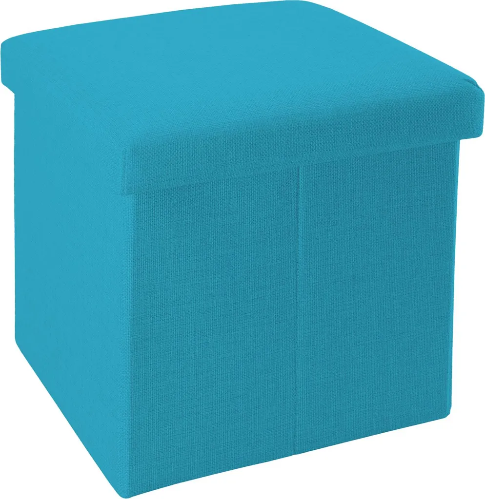 Intirilife Sgabello Pieghevole 30x30x30 Azzurro Lino con Contenitore
