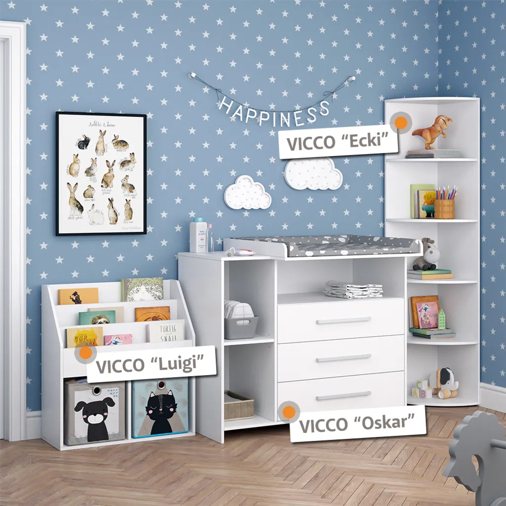 Commode à langer Vicco Oskar 29083 : rangement maxi pour petits espaces