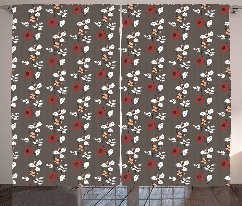 ABAKUHAUS Blumen Rustikaler Vorhang, Blüten-Blätter Zweige, Wohnzimmer Universalband Gardinen mit Schlaufen und Haken, 280 x 245 cm, White Peach ...