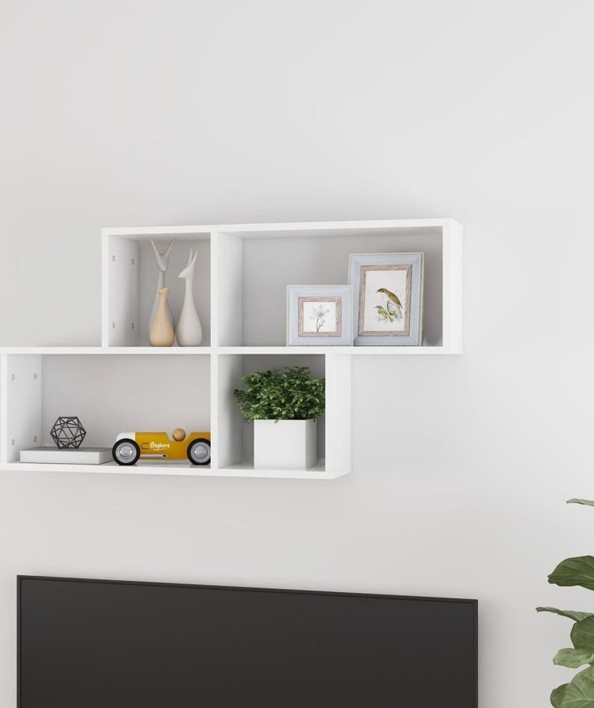 vidaXL Wandregal Hochglanz-Weiß 100x18x53 cm Holzwerkstoff Produktbild 