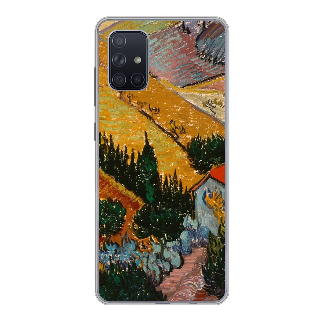 MuchoWow Handyhülle Schutzhülle Hülle für Samsung Galaxy A51 5G Landschaft mit einem Haus und einem Ackerbauern - Vincent van Gogh Silikon So...