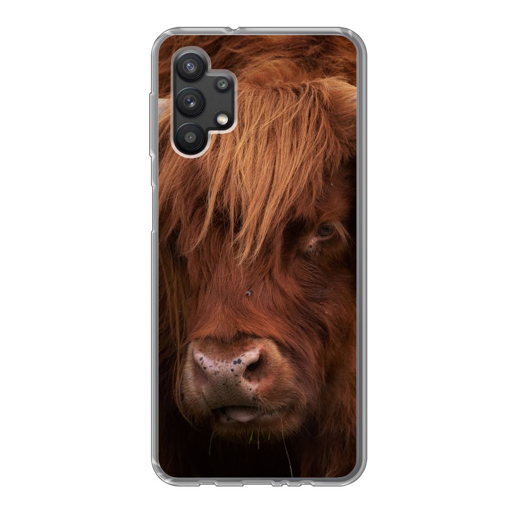 MuchoWow Handyhülle Schutzhülle Hülle für Samsung Galaxy A32 5G Schottischer Highlander - Orange - Tiere Silikon Softcase Handy Hülle - Soft...