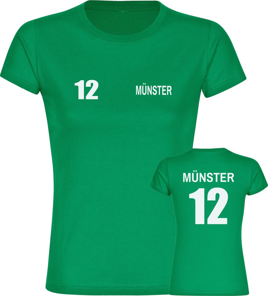 multifanshop Damen T-Shirt - Münster - Trikot Nummer 12, grün, Größe XL