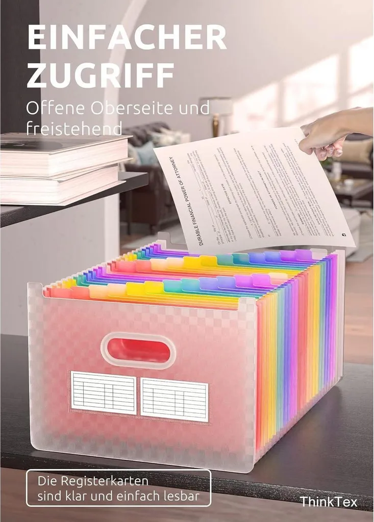Classeur accordéon 26 compartiments A4 rose - Trieur plastique extensible