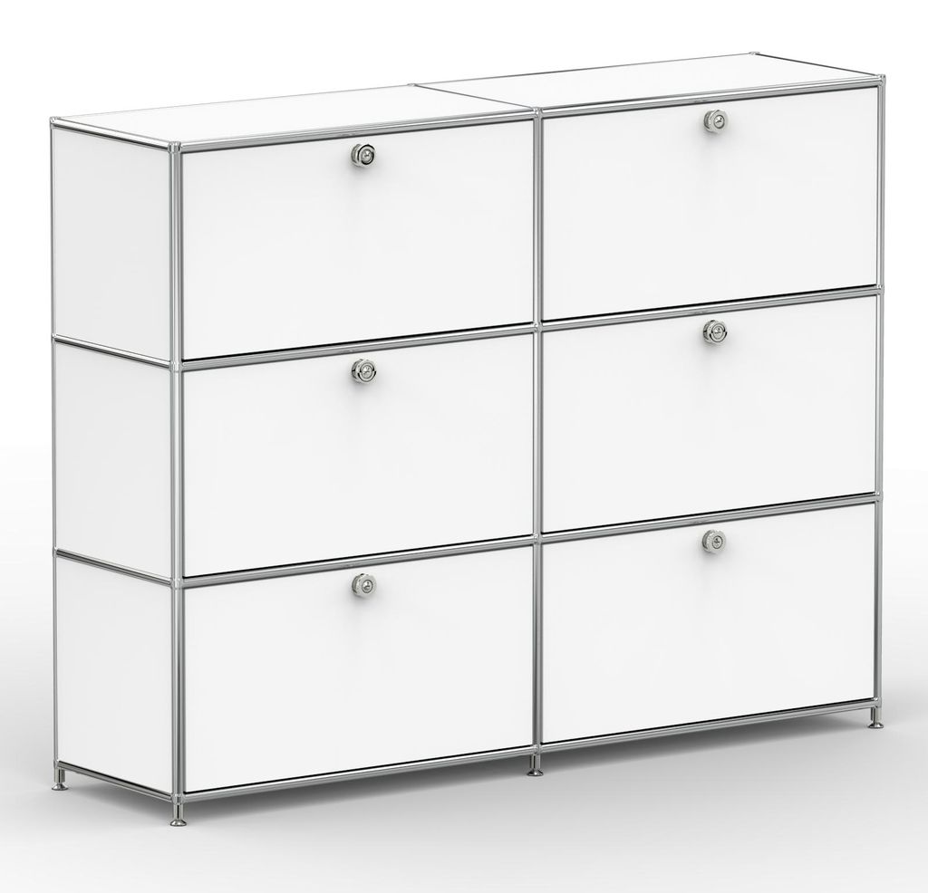 Hochschrank, 6 Schubladen, Schloss, Breite 152 cm, Signalweiß