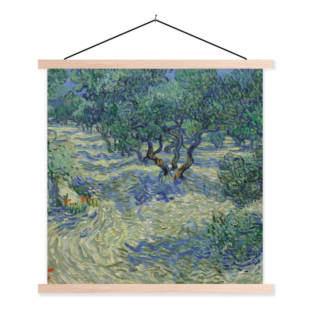 MuchoWow Textilposter Der Olivenhain - Vincent van Gogh 60x60 cm mit holzfarbenen Rahmen - Wanddekoration