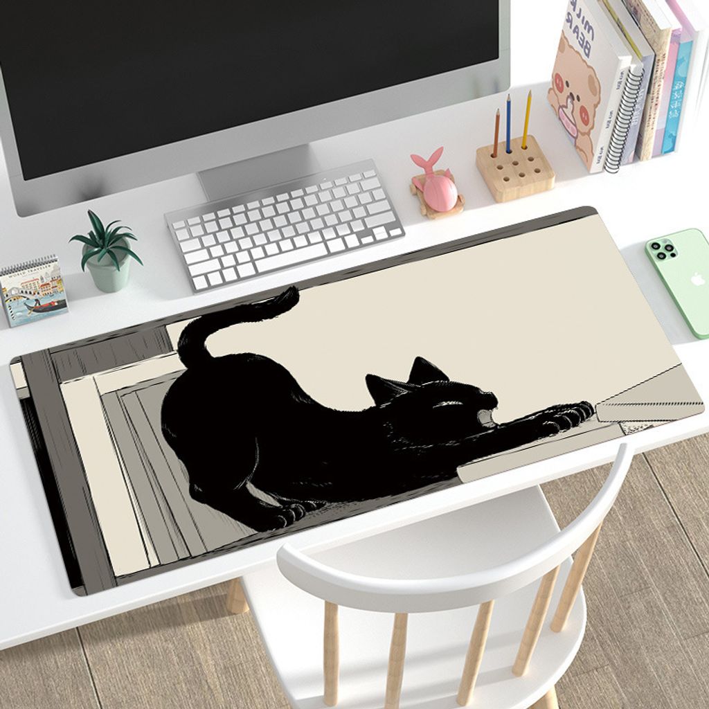 Mauspad mit süßem Katzen-Design, extra groß, 90x40x0,3 cm, für präzises Tracking bei Arbeit und Gaming