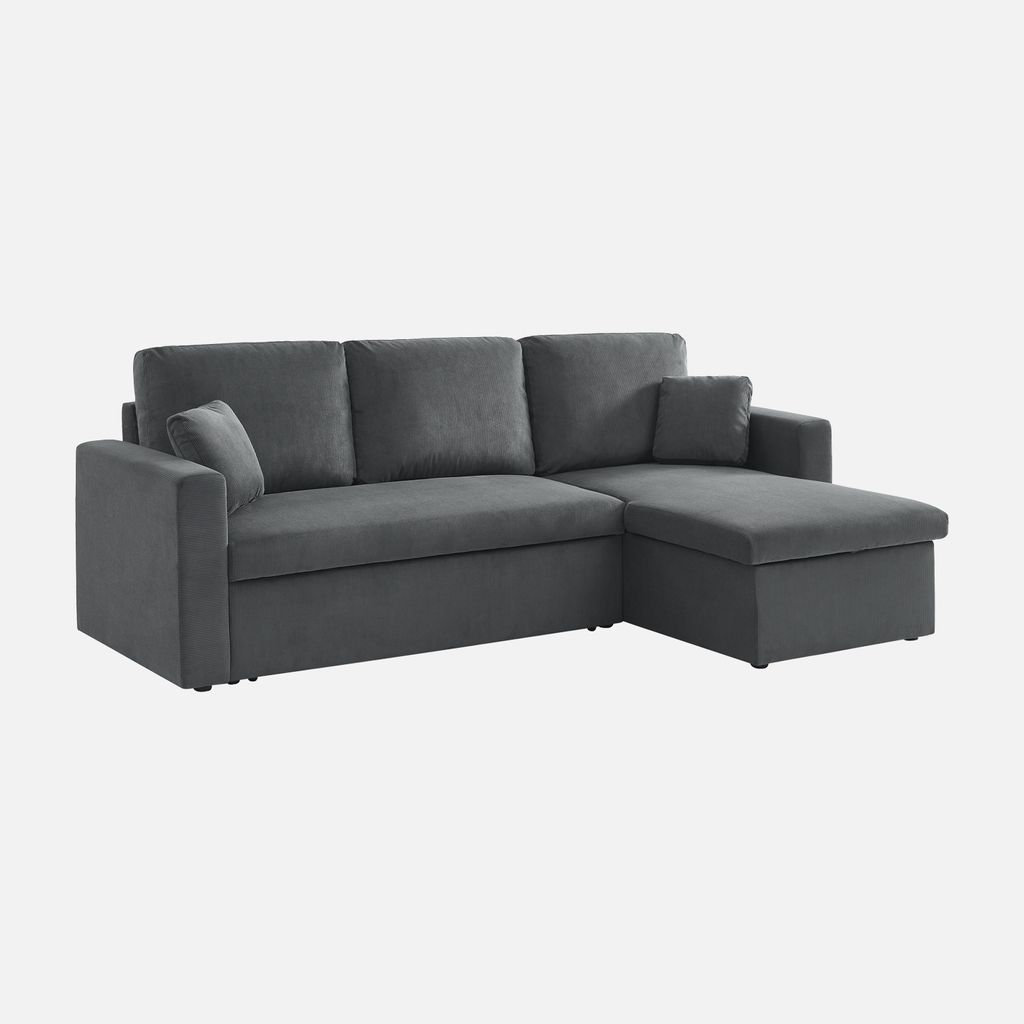 sweeek - 3-Sitzer Ecksofa mit Schlaffunktion - Dunkelgrau