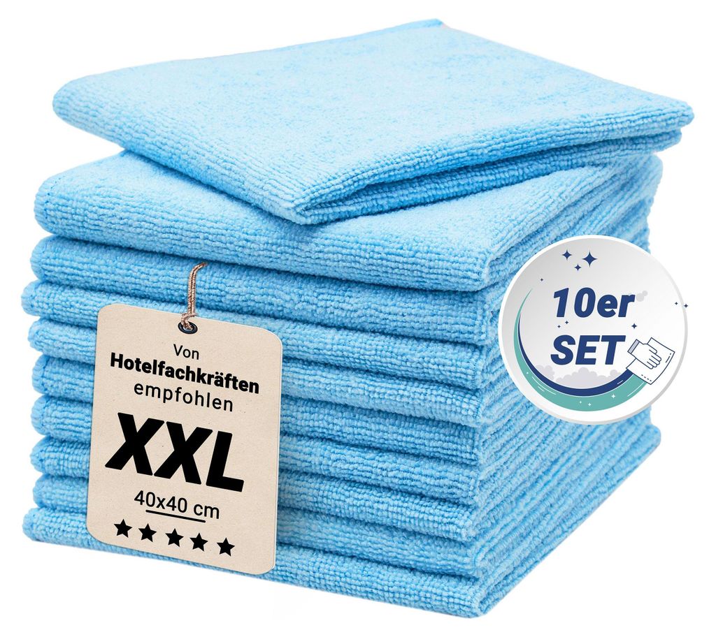 10er Set Mikrofasertuch, 40x40 cm, hellblau Produktbild 