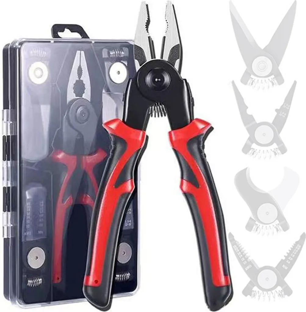 Set de pinces multifonctions 5-en-1 avec tête amovible et coupe-fil acier