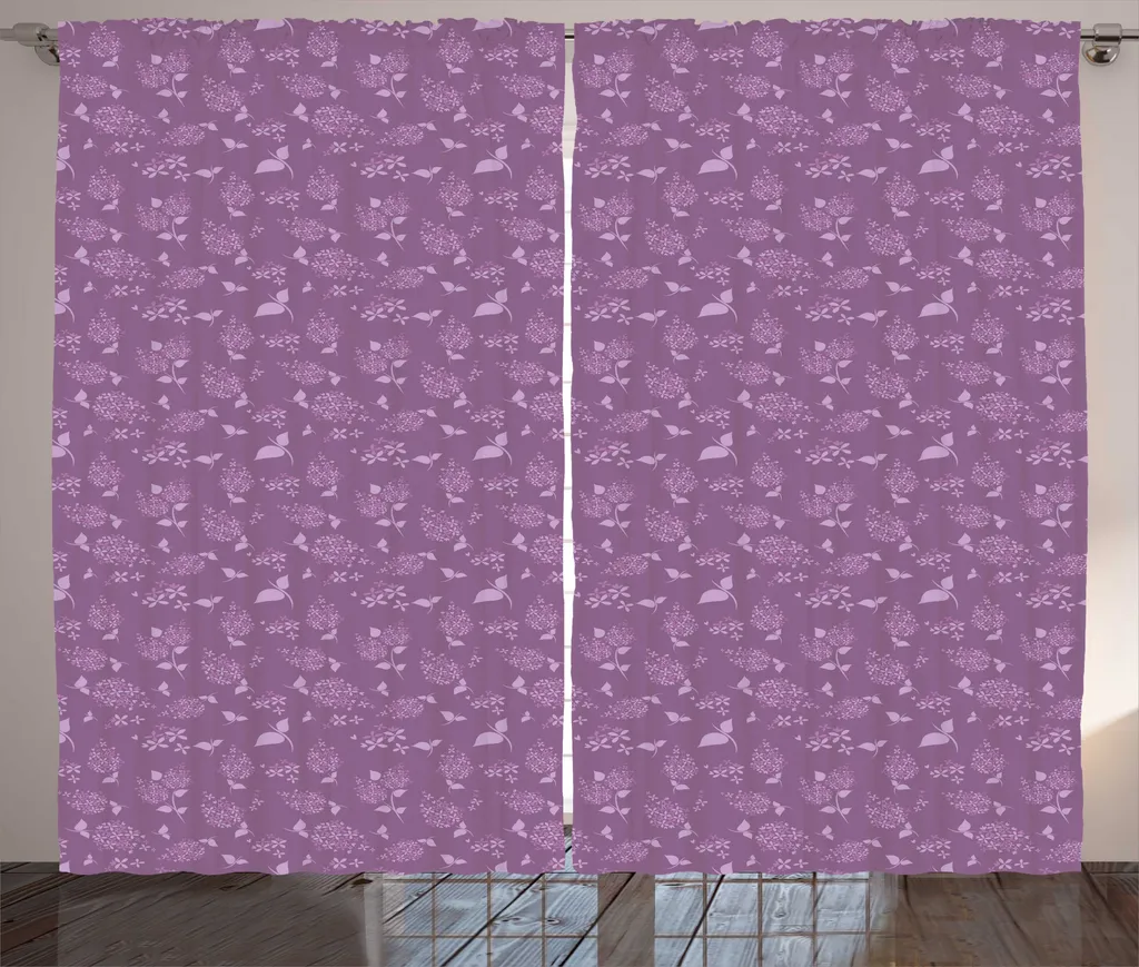 Rideaux Occultants Légers Lilas 280x225cm à Motif Floral et Rubans Froncés