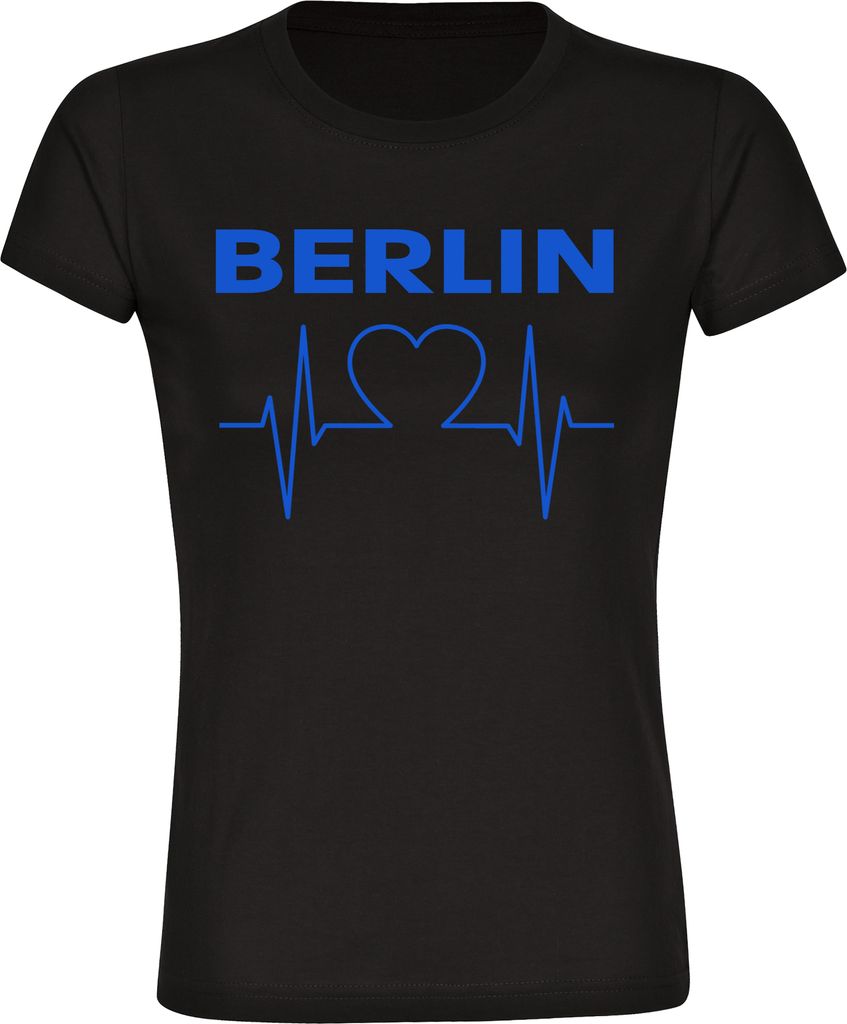 multifanshop Damen T-Shirt - Berlin blau - Herzschlag, schwarz, Größe M