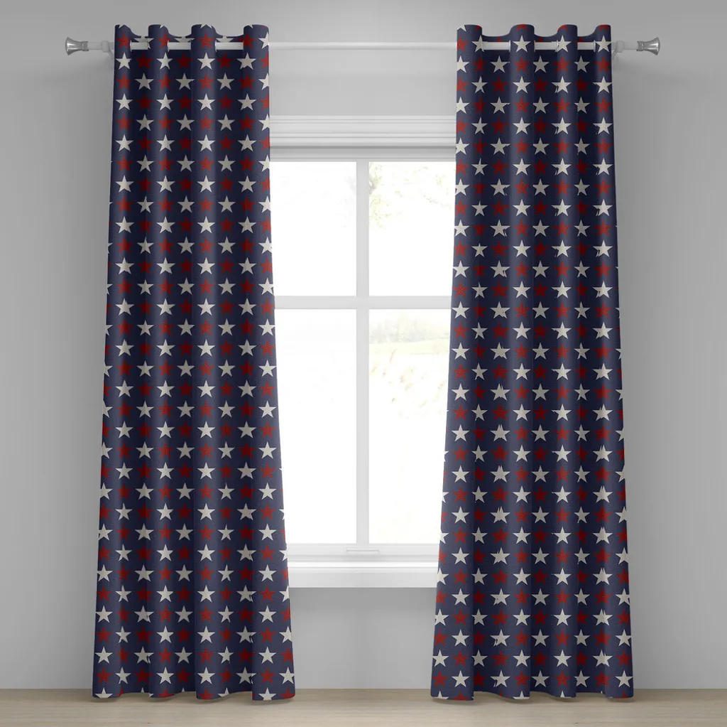 ABAKUHAUS Tenda con occhielli Primitive Land, stelle simmetriche Stati Uniti Independence Freedom Theme Print, tende decorative a 2 pannelli, 280 cm x 225 cm, blu scuro bianco rubino