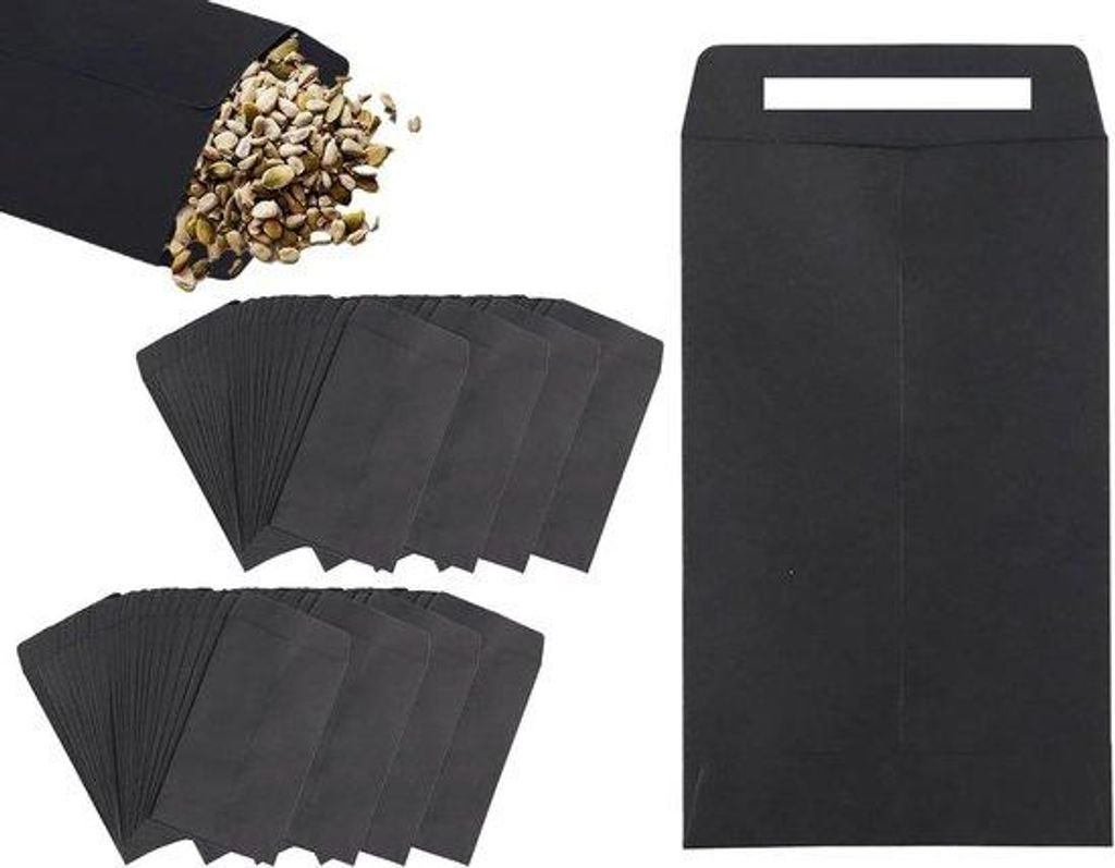 Samenklapbare Papiersäcke Schwarz (100 Stück) für Münzen - 10x6 cm, selbstklebende Mini-Umschläge